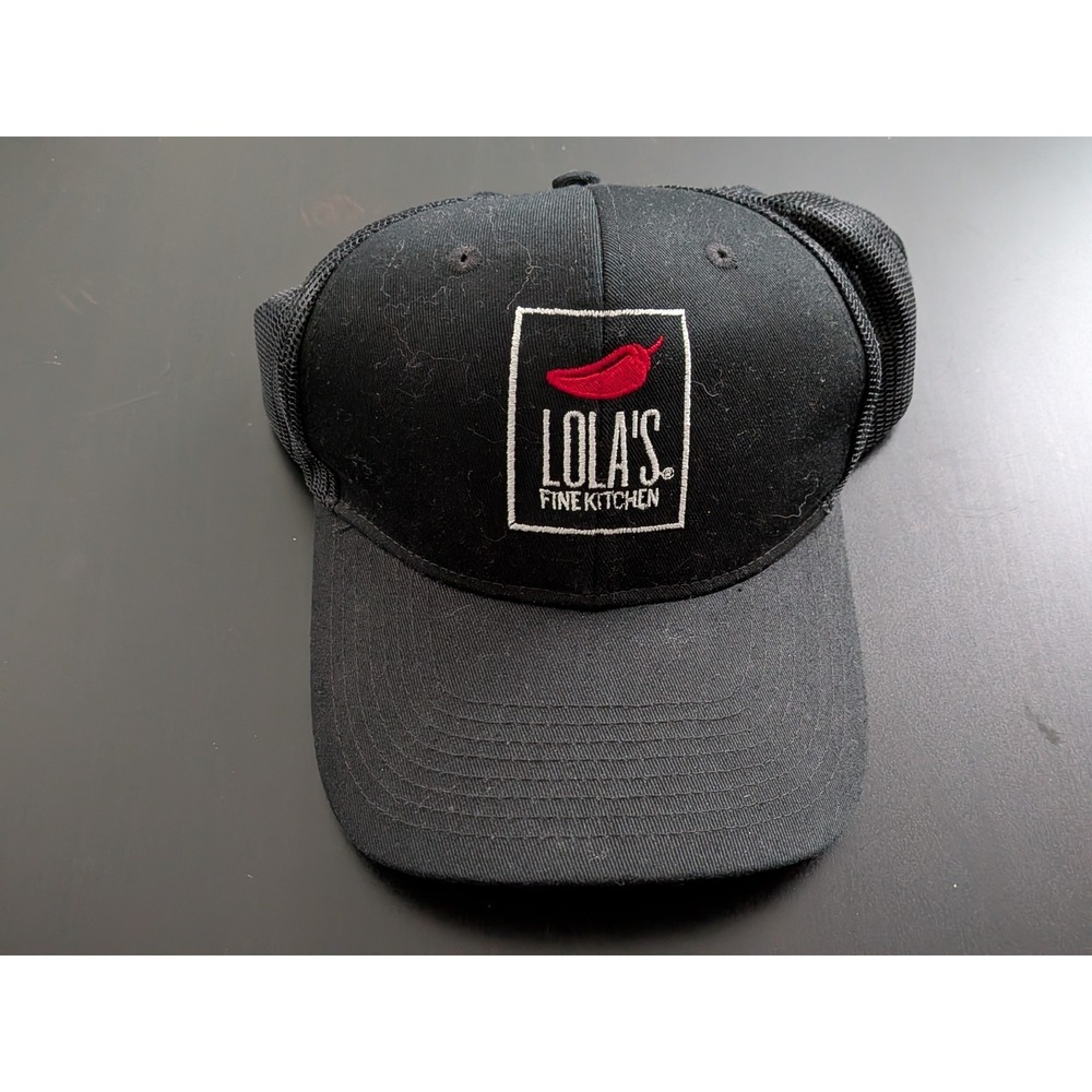 Lola's Fine Kitchen Mesh Trucker Hat Black Snapback OSFM Pepper Logo